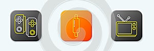 Set line Gamepad, Rolling pin and Retro tv icon. Vector