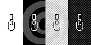 Set line Garden trowel spade or shovel icon isolated on black and white background. Gardening tool. Tool for