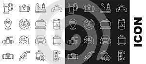 Set line Gas filling station, Propane gas tank, Barrel oil, Oil platform the sea, Motor gauge, Refill petrol fuel