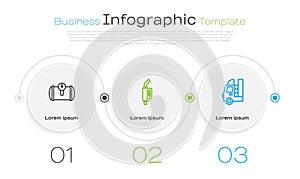 Set line Gas tank for vehicle, Gasoline pump nozzle and . Business infographic template. Vector