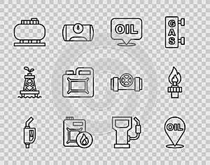 Set line Gasoline pump nozzle, Refill petrol fuel location, Word oil, Canister for motor, Oil tank storage, Petrol gas