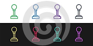 Set line Gear shifter icon isolated on black and white background. Manual transmission icon. Vector