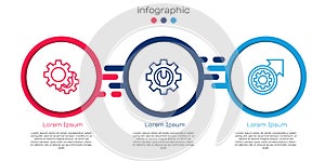 Set line Gear, Wrench spanner and gear and arrows as workflow process. Business infographic template. Vector