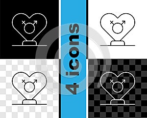 Set line Gender icon isolated on black and white, transparent background. Symbols of men and women. Sex symbol. Vector