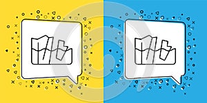 Set line Glacier melting icon isolated on yellow and blue background. Vector