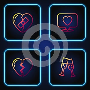 Set line Glass of champagne, Broken heart, Healed broken and Like and. Gradient color icons. Vector