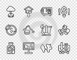 Set line Glass money jar with coin, Drop crude oil price, Safe, Global economic crisis news, Storm, Dollar rate decrease