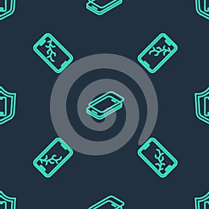 Set line Glass screen protector, Mobile with broken and shield on seamless pattern. Vector