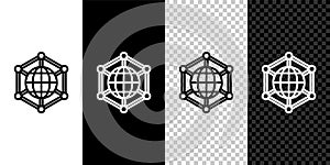 Set line Global technology or social network icon isolated on black and white background. Vector