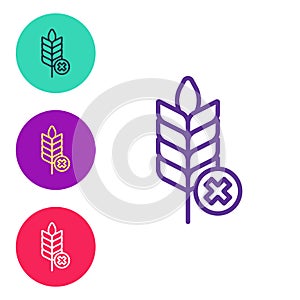 Set line Gluten free grain icon isolated on white background. No wheat sign. Food intolerance symbols. Set icons