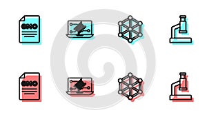 Set line GMO, , Genetic engineering modification and Microscope icon. Vector