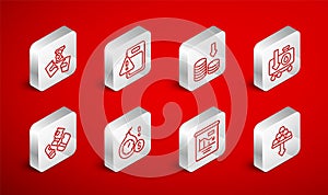 Set line Gold bars, Global economic crisis, Dollar rate decrease, Drop in crude oil price, Pie chart infographic