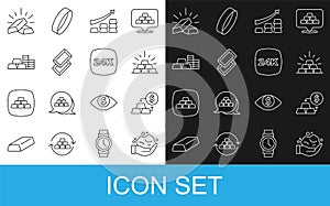 Set line Gold nugget, exchange money, bars, Growth arrow with gold, coin, and 24k icon. Vector photo