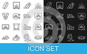 Set line Gold ring, bars, exchange money, Jewelry store, medal, and with certificate icon. Vector