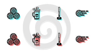 Set line Golf club, ball, bag with clubs and icon. Vector