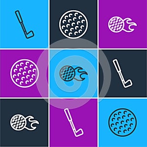 Set line Golf club, ball and icon. Vector