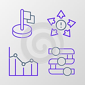 Set line Graph, chart, diagram, Pie infographic, Many ways directional arrow and Flag icon. Vector