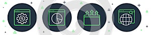 Set line Graph chart infographic, Browser window, setting and Search engine icon. Vector