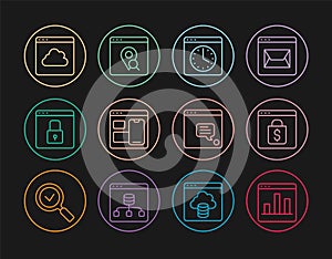 Set line Graph chart infographic, Secure your site with HTTPS, SSL, Cloud technology data transfer, New chat messages