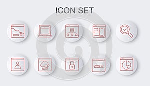Set line Graph chart infographic, Server, Data, Browser window, Financial growth decrease, Laptop with browser, Cloud
