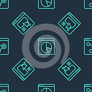 Set line Graph chart infographic, UI or UX design and Browser window on seamless pattern. Vector