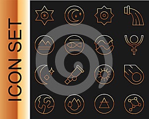 Set line Great Bear constellation, Comet, Symbol Pluto, Falling star, Pisces zodiac, Earth element, and Planet icon