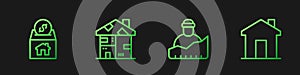Set line Growth of homeless, Donation and charity, Homeless cardboard house and Real estate. Gradient color icons