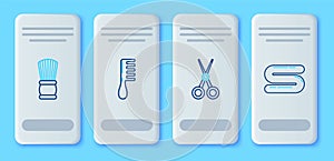 Set line Hairbrush, Scissors hairdresser, Shaving and Towel icon. Vector