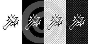 Set line Hammer icon isolated on black and white, transparent background. Tool for repair. Vector
