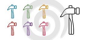 Set line Hammer icon isolated on white background. Tool for repair. Set icons colorful. Vector