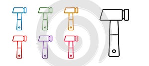 Set line Hammer icon isolated on white background. Tool for repair. Set icons colorful. Vector