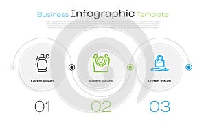 Set line Hand grenade, Thief surrendering hands up and Lock picks for lock picking. Business infographic template