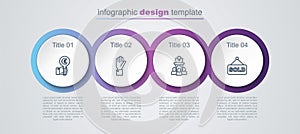 Set line Hand holding auction paddle, Auction jewelry sale and sold. Business infographic template. Vector