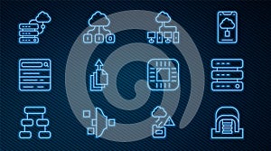 Set line Hangar with servers, Server, Data, Web Hosting, Computer network, export, Search engine, Network cloud