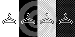 Set line Hanger wardrobe icon isolated on black and white, transparent background. Cloakroom icon. Clothes service