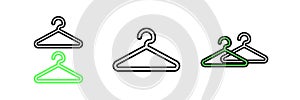 Set line Hanger wardrobe icon isolated on white background. Cloakroom icon. Clothes service symbol. Laundry hanger sign photo