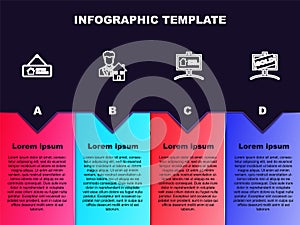 Set line Hanging sign with Open house, Realtor, and Sold. Business infographic template. Vector