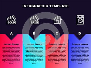 Set line Hanging sign with text Sold, Sale, House and Washer. Business infographic template. Vector