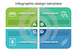 Set line Hard bread chucks crackers, Chicken nuggets in box, French hot dog and Candy. Business infographic template