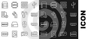Set line Hard disk drive HDD, RAM, random access memory, Computer cooler, LAN cable network internet, Case of computer