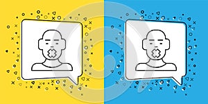 Set line Head of deaf and dumb guy icon isolated on yellow and blue background. Dumbness sign. Disability concept