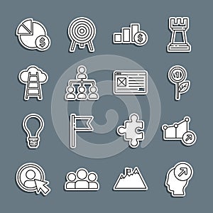 Set line Head hunting concept, Financial growth, Dollar plant, Pie chart and dollar, Hierarchy organogram, Stair with