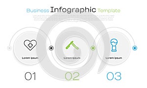 Set line Heart with a cross, Straight razor and Shaving brush. Business infographic template. Vector