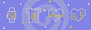 Set line Heart rate, Football jersey and t-shirt and Smart watch with heart icon. Vector
