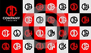 Set of line heptagon abstract letter C CC logo design