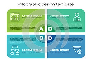 Set line Hierarchy organogram chart, Different files, Filter setting and Analyst engineer. Business infographic template