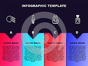 Set line High beam, Car spark plug, seat and key with remote. Business infographic template. Vector