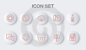 Set line Hippie girl, Speech bubble chat, Peace cloud, Sun, Yin Yang symbol, The heart world - love and Glasses icon