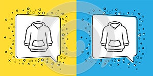 Set line Hoodie icon isolated on yellow and blue background. Hooded sweatshirt. Vector