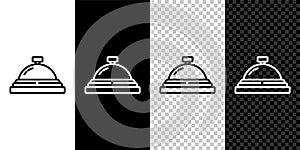 Set line Hotel service bell icon isolated on black and white background. Reception bell. Vector